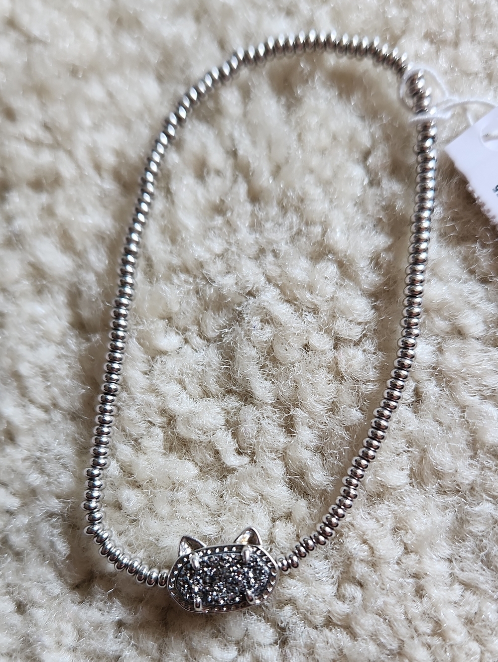 Kendra Scott Grayson Silver Beaded Bracelet with Sparkling Cat Charm